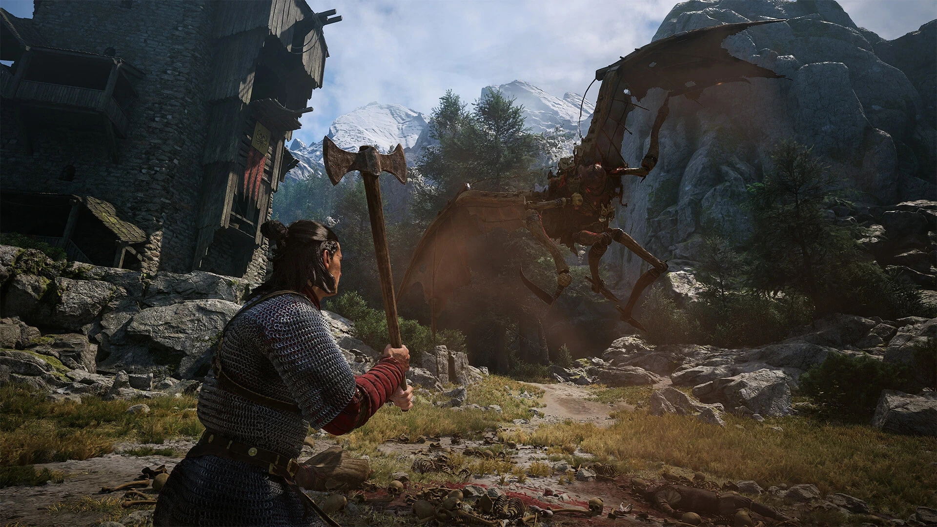 A warrior standing on a mountain path in Vale Sangora