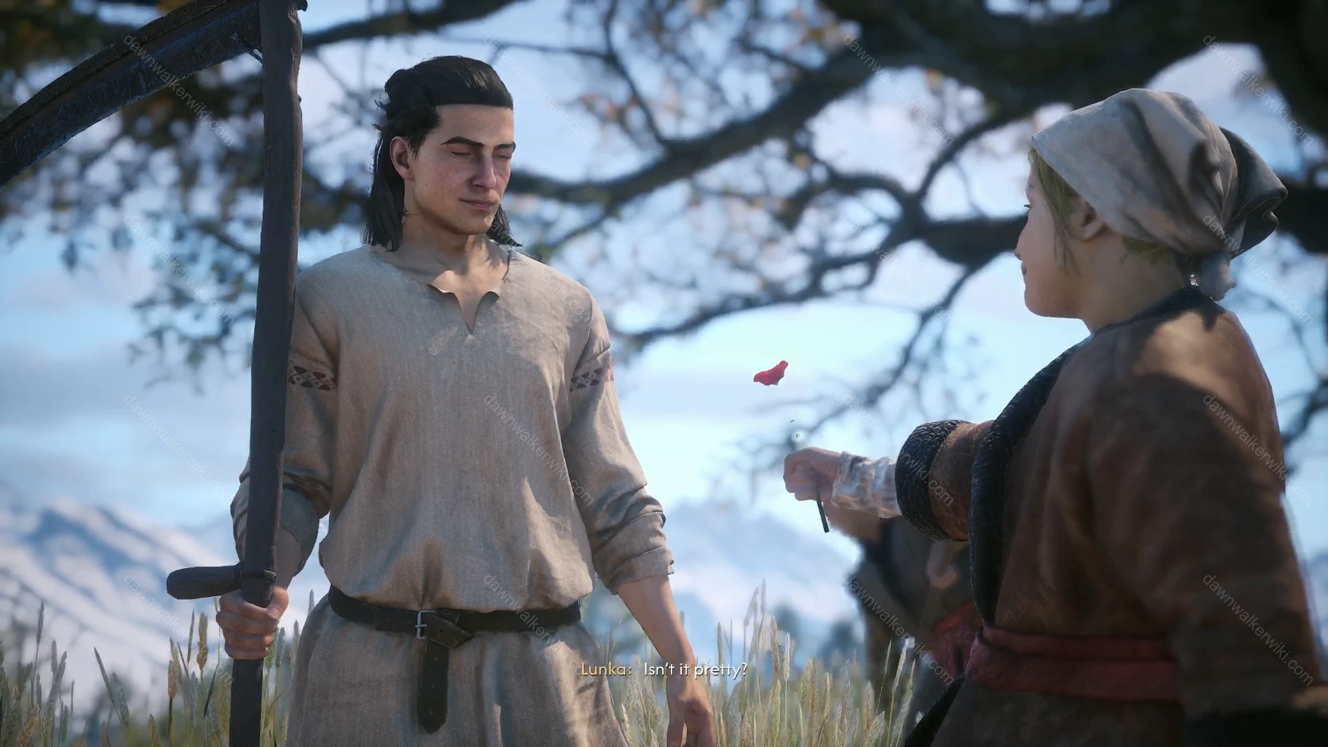 Coen speaking with Lunka beneath a large tree