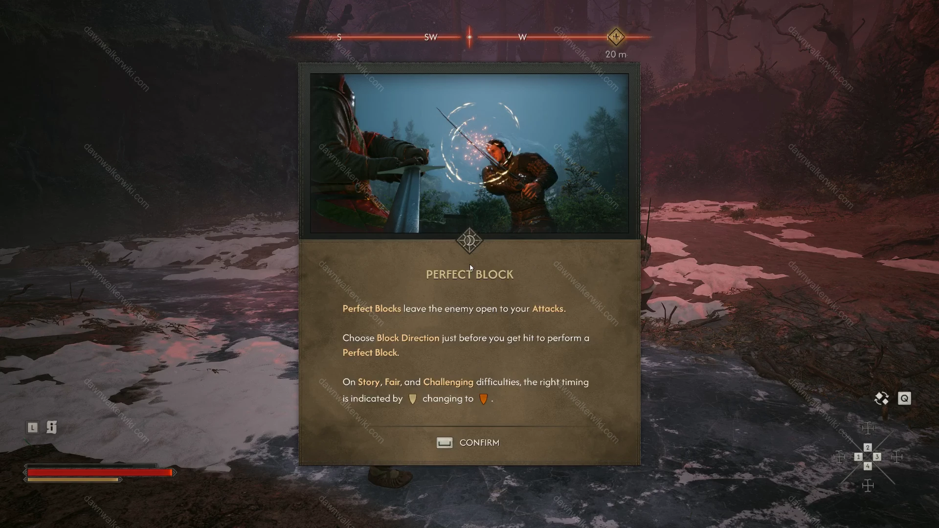 Perfect Block tutorial explaining the timing window immediately before an incoming hit